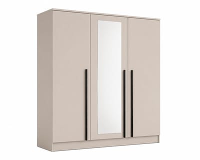 Pro-meubels - Kledingkast Istanbul - met spiegel - 150 x 52 x 200 cm - Beige - 3 Deuren - 2 lades - Slaapkamer