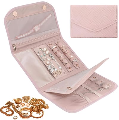 Dailygoods- Sieradenorganizer Lichtgewicht - Opvouwbare Sieradenrol - Draagbare Juwelentas - Grote Capaciteit - Bescherming tegen Krassen - Roze