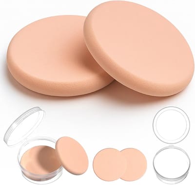 Famanu – 2 stuks foundationspons met reiskoffer, ronde make-upsponzen voor foundation, schoonheidsspons voor alle huidtypes, poederdonsje voor vlekkeloze toepassing, nat en droog dubbel gebruik