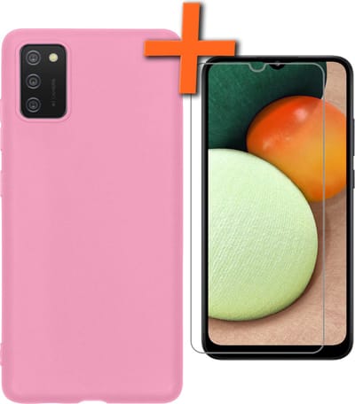 Hoes - Met Screenprotector - Geschikt voor Samsung Galaxy A03s - Sterk & Shockproof - Back Cover - Siliconen Case - Telefoon Hoes - Lichtroze