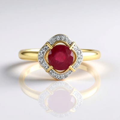 Cavill - Zilveren ring - 925 Sterling Zilver Verguld - 0,945 ct Robijn & 0,135 ct Witte Topaas - Elegante ronde edelsteenring