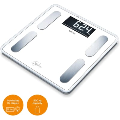 Beurer BF 400 Signature Line White Personenweegschaal - Lichaamsanalyse - Tot 200 kg - BMI/BMR/AMR - 31 x 31 cm - XL verlicht display - 10 Gebruikers - Veiligheidsglas - 5 Jaar garantie - Wit