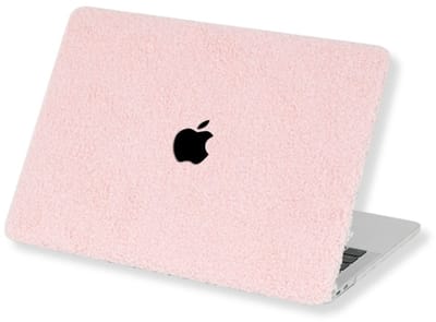 Lunso Geschikt voor MacBook Air 15 inch (2023-2026) cover hoes - case - Teddy Puffy Lichtroze