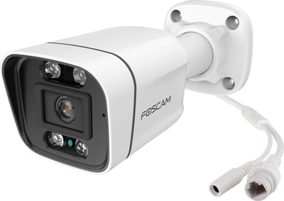 Foscam V5EP-W Beveiligingscamera Buiten – 5MP PoE IP Camera – Persoons- en Voertuigdetectie – Nachtzicht 20m – 2-weg Audio – Spotlight Sirene – IP66 – Wit