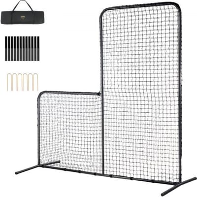 VEVOR L-type Honkbal voor Slagkooi, 84" x 38" x 84" Veiligheidsparaplu voor Honkbal en Softbal, Draagbaar Slagnet met Draagtas en Grondpalen, Pitchingnet om Werpers te Beschermen, Zwart