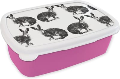 Broodtrommel Roze - Lunchbox - Brooddoos - Vintage - Design - Konijn - Dieren - 18x12x6 cm - Kinderen - Meisje
