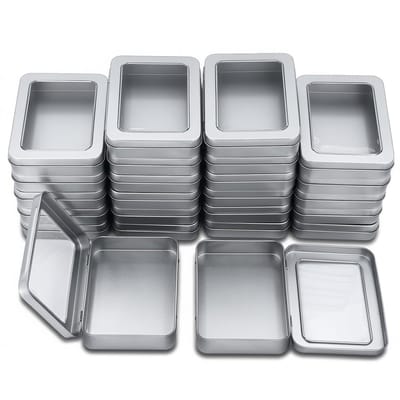Dailygoods- Opbergdozen 24 stuks - Rechthoekige Blikken - Met Vensterdeksel - Duurzaam Blik - Lichtgewicht - Afmetingen 11,5 x 8,5 x 2,2 cm - Opbergblikken