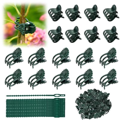 Dailygoods- Plantenclips 230 stuks - Herbruikbare Plantenbinders - Verstelbare Plantenklemmen - Beschermclip voor Plantenstelen - Kunststof - Groen