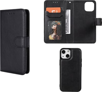 MobyDefend Hoesje - Geschikt voor iPhone 13 Mini - Luxe 2-in-1 Wallet Book Case Met Uitneembare Backcover - Zwart