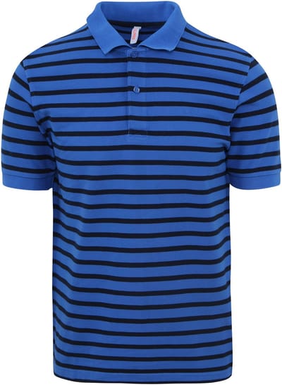 Sun68 Poloshirt Strepen Royal Blauw - Maat L - Heren