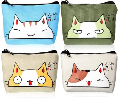 Dailygoody - Mini Cartoon Portemonnee - Draagbare Handtas - 4 Kleuren - Leuke Emoji Kat Patroon - Voor Kinderen en Tieners - Compact en Functioneel