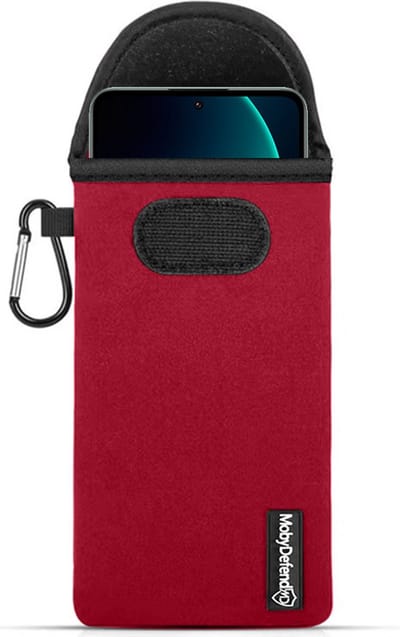 MobyDefend Hoesje - Geschikt voor Xiaomi 13T Pro - Neopreen Pouch Met Karabijnhaak - Insteek - Riemlus - Rood