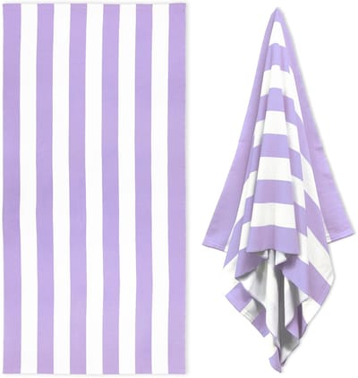 Extra grote strandhanddoek - 35 x 70 inch microvezel zwembad handdoek - Paars gestreepte sneldrogende cabana zwemhanddoek