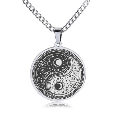 Yin Yang Ketting Zilverkleurig - Spirituele Talisman / Medalion Cadeau - Talisman / Hanger - 60cm