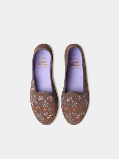 Suède ballerina-jurk voor dames met geborduurde bloemen | PERALADA
