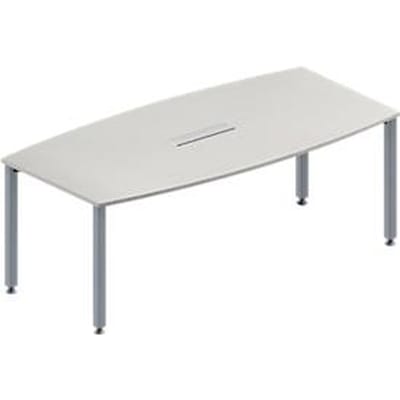 Schäfer Shop Genius Vergadertafel MODENA FLEX, in hoogte verstelbaar, bootvorm, 4-poot vierkante buis, B 2000 x D 1000/800 mm, 6-voudige contactdoos, lichtgrijs