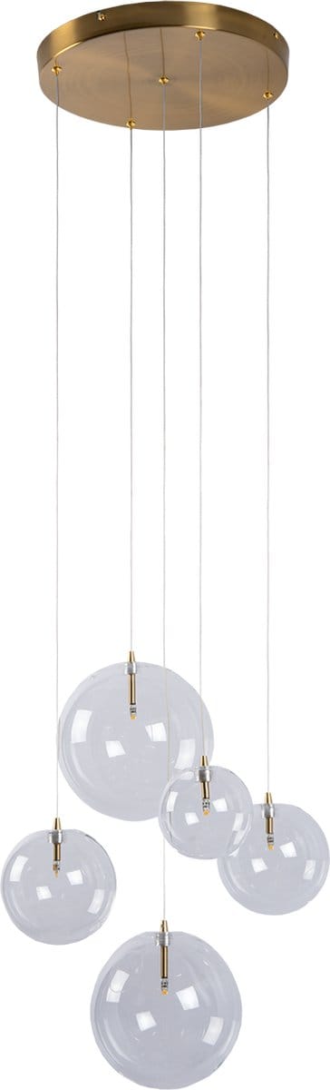 Atmooz - Hanglamp Camau 5 - G4 - Industrieel - Woonkamer / Slaapkamer / Eetkamer - Plafondlamp - Antiek Messing - Hoogte 140cm - Metaal en glas