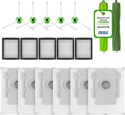DEGG® - Onderhoudspakket XXL - Geschikt voor iRobot Roomba - 6x Stofzuigerzakken - 5x Hepa filter - 5x Zijborstel - 2x Roller - Geschikt voor iRobot Roomba Onderdelen - i7 i7+ i3 i3+ i4 i4+ i5 i5+ i6 i6+ i8 i8+ E5 E6 E7