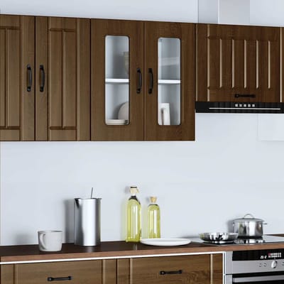 vidaXL - Keukenbovenkast - met - glazen - deur - bewerkt - hout - bruin - eikenkleur