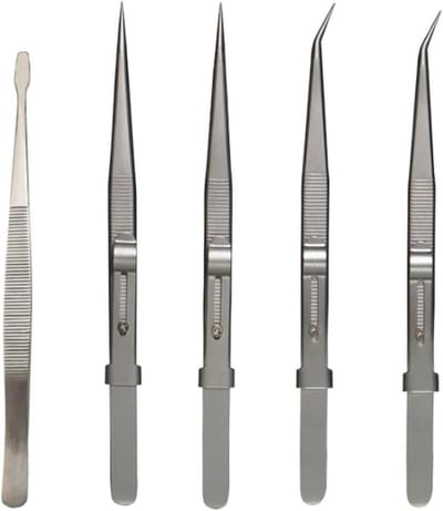 Precisie Pincet Set - Antistatische Pincetten - Elektronica Reparatie - 5 Delige Set - 16.38 cm - Zilver