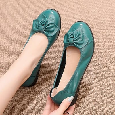 Mocassins en cuir véritable pour femmes, chaussures plates souples et peu profondes, chaussures d'automne à enfiler pour femmes, chaussures plates en cuir de vache pour dames 41 vert