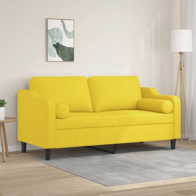 vidaXL - Tweezitsbank - met - sierkussens - 140 - cm - stof - lichtgeel