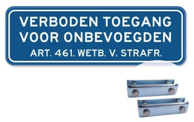 Verboden Toegang bord - Weerbestendig Aluminium - 60x20 cm - Bevestiging: Met hekbeugels (voor spijlen- of gaashek)