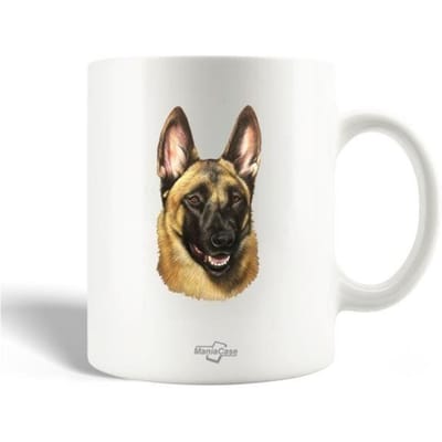 Mug en Céramique - Visage de Berger Belge Malinois - 30cl - Compatible Lave-Vaisselle - Blanc - Rond
