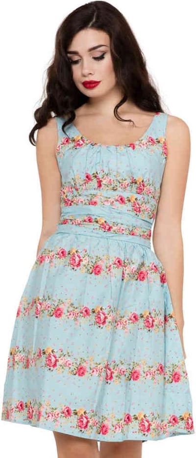 Voodoo Vixen - Angie Floral Korte jurk - XS - Blauw