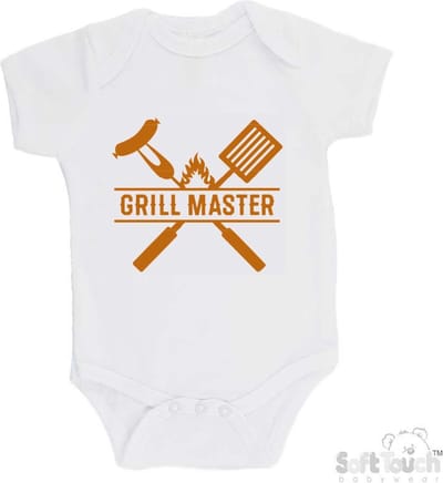 100% Katoenen Romper "Grill Master" Unisex Katoen Wit/tan Maat 56/62