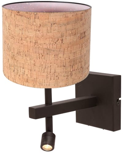 Wandlamp Stang 4868CA - Beige kurk kap en cacao kleurig metaal - Draaibaar en kantelbaar leeslicht - Steinhauer