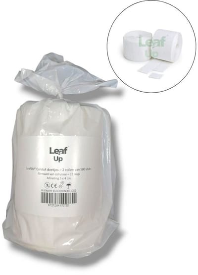 LeafUp® Celstof doekjes – Wegwerp - Pluis vrij - 1000 stuks (2 rollen van 500 stuks) - 12 laags