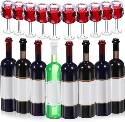 18 Stuks Mini Wijnflessen Set - Miniatuur Rode Wijnflessen voor Cocktails, Poppenhuis Decoratie en Keukenaccessoires