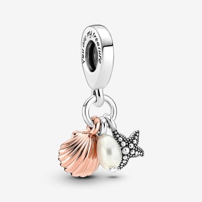 Fler® | Bedel | Past op populaire bedel armbanden (standaard-3mm) | armbandbedel | Parel, Zeester en Schelp Triple Bedel | Hangbedel Charm | 925 sterling zilver | Vriendschap, Verjaardagsgeschenk, Kado, Cadeau | Valentijn kado