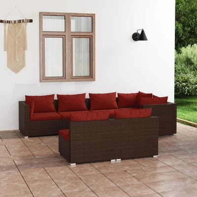 vidaXL - 7-delige - Loungeset - met - kussens - poly - rattan - bruin
