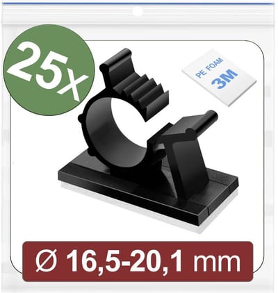 Quadrios 24CA453 Bevestigingssokkel Zelfklevend 24CA453 Bundel-Ø (bereik) 16.5 tot 20.1 mm Zwart 25 stuk(s)