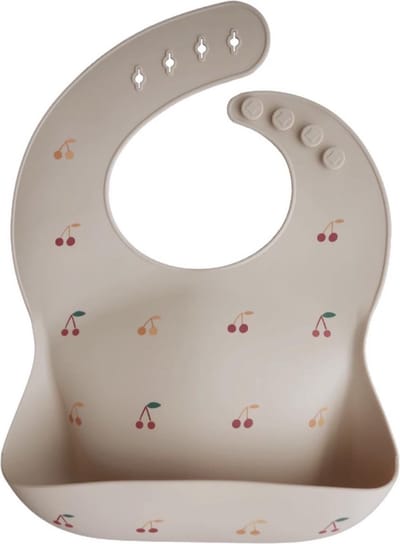 Mushie siliconen slabbetje cherries - kersen - fruit - fruits - cherry - etenstijd - baby - dreumes - peuter - BPA-vrij - mushie - tableware - bib - slabbetje met opvangbakje