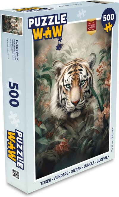 Puzzel Tijger - Vlinders - Dieren - Jungle - Bloemen - Legpuzzel - Puzzel 500 stukjes