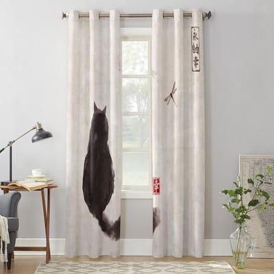 Zwarte Kat En Libel Raamgordijnen Voor Woonkamer Luxe Slaapkamer Decoratie Gordijnen Keuken Raambekleding Gordijnen 135W x 60H(cm) x1