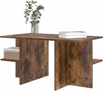 Salontafel - Bijzettafel Koffietafel - Woonkamer Decoratie - Met Opbergruimte - 87 x 50 x 45 cm - Gerookt Eiken