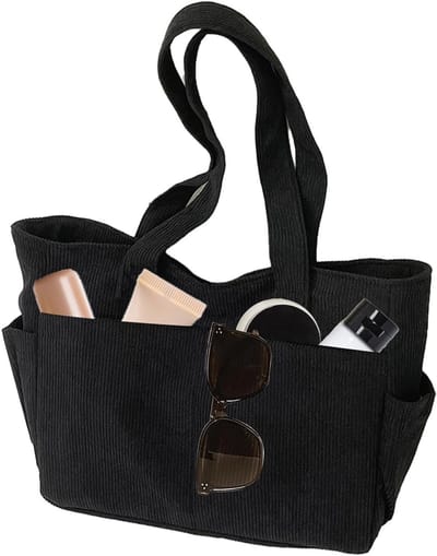 Stijlvolle corduroy strandtas voor dames, ruime tote bag met rits, perfect voor winkelen, werk en dagelijks gebruik