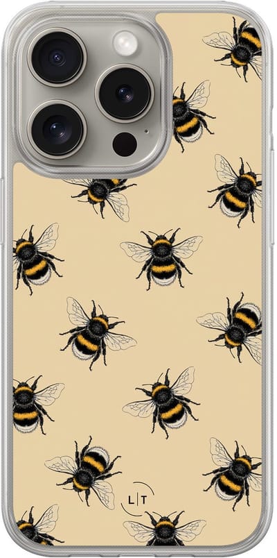 Hoesje geschikt voor iPhone 15 Pro Max - Bijen print - 2in1 backcover - Print / Illustratie - Geel - Leuke Telefoonhoesjes