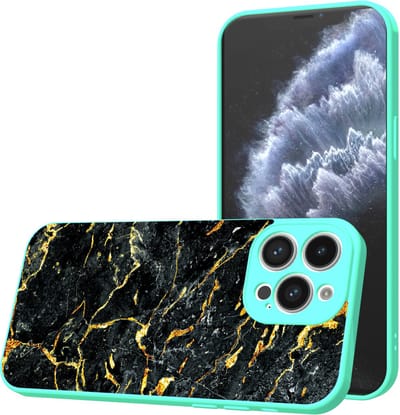 Smartphonica Telefoonhoesje Geschikt voor iPhone 11 Pro met Zwart Goud Marmer opdruk - TPU Back Cover Case Black Gold Marble Design - Turquoise geschikt voor iPhone 11 Pro