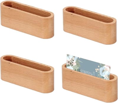Creatieve Houten Visitekaartjeshouder - 4 Stuks, Stevige Stand voor Beurzen, Ontvangsten en Kantoorgebruik
