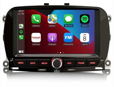 Carplay autoradio voor Fiat 500 Zwart | 2016 t/m 2019 | Android 13 | Draadloos Apple Carplay & Android auto | 4GB + 64GB | 8-Core processor | Davilon | 2025 model | 2016 2017 2018 2019 | Bluetooth & Wifi