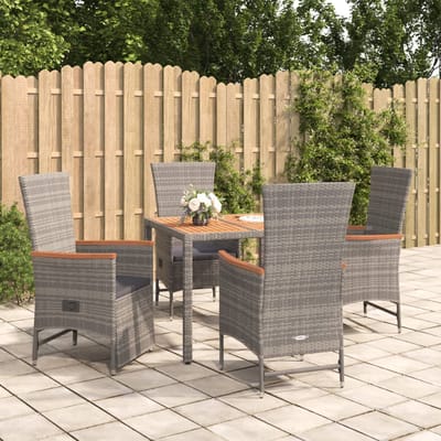 vidaXL - 5-delige - Tuinset - met - kussens - poly - rattan - grijs