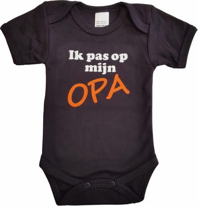 Zwarte romper met "Ik pas op mijn opa" - maat 80 - grootvader, babyshower, zwanger, cadeautje, kraamcadeau, grappig, geschenk, baby, tekst, bodieke