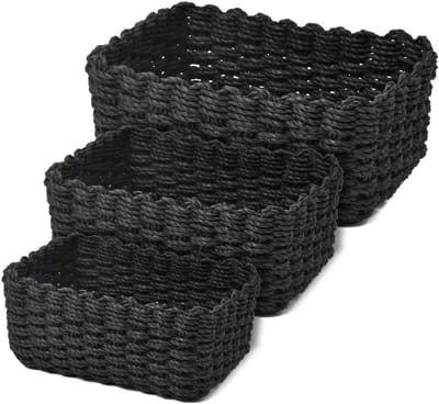 Set van 3 Gerecycleerde Papieren Touw Gevlochten Opbergmanden in 3 Maten voor Keuken, Badkamer en Slaapkamer Organisatie