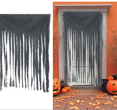 Fiestas Guirca - Deurgordijn Linten Stof Grijs (200 x 100cm) - Halloween - Halloween Decoratie - Halloween Versiering