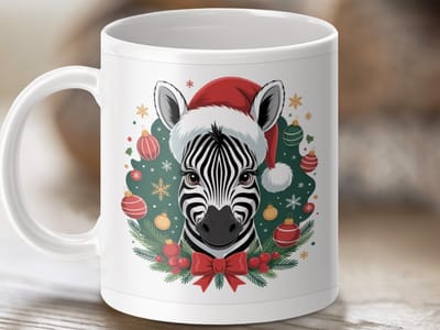Mok Kerst Zebra Mok, Feestelijke Cadeau Mok, Dieren Mok, Vakantie Mok, Unieke Koffie Mok, Zebra Kunst, Cadeau voor Zebraliefhebbers